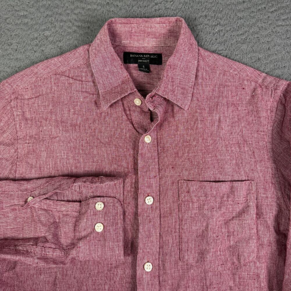 Banana Republic Shirt Mens S Pink Long Sleeve 100% Linen Button Up Summer